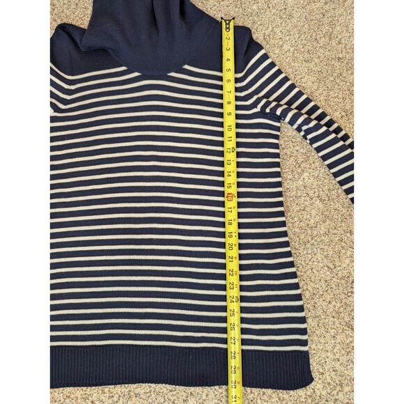 Lauren Ralph Lauren Women's Navy & White Striped Cowl Neck Slit Sweater Size XL - Picture 6 of 9